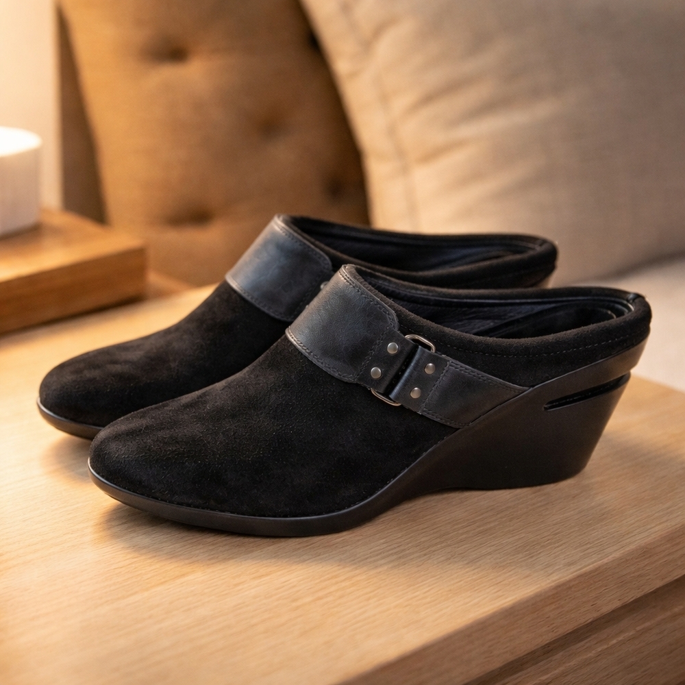 Cole Hahn Black Suede Mules Size 6.5B